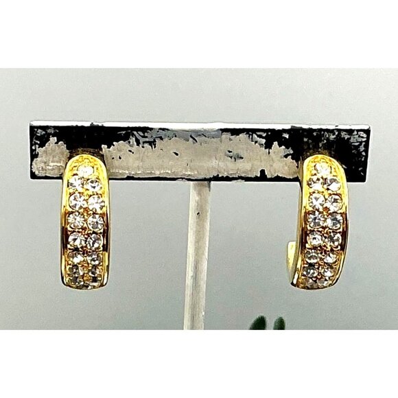 Gold-Tone Hoop Earrings With Pave Crystals - Picture 2 of 7